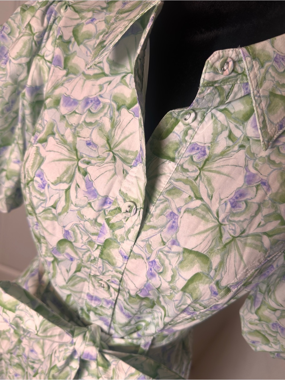 MABLE Pastel Green Floral Puff-Sleeve Shirt Dress / BNWT - Picture 3 of 4